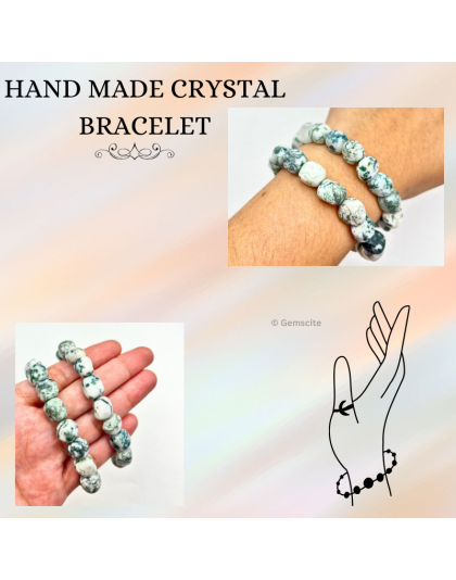 Tree Agate - 8mm beads, tumbal stretchable bracelet