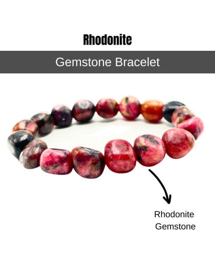 Rhodonite - 8mm beads, tumbal stretchable bracelet
