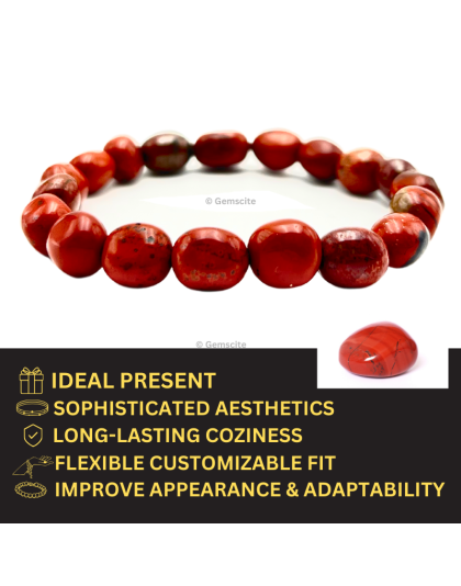 Red Jasper - 8mm beads, tumbal stretchable bracelet