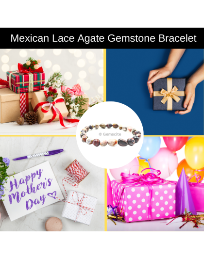 Mexican Lace Agate - 8mm beads, tumbal stretchable bracelet