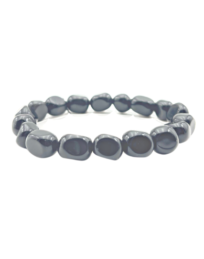 Black Onyx - 8mm beads, tumbal stretchable bracelet
