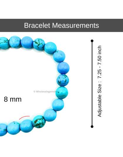 Turquoise - 8mm beads, stretchable bracelet