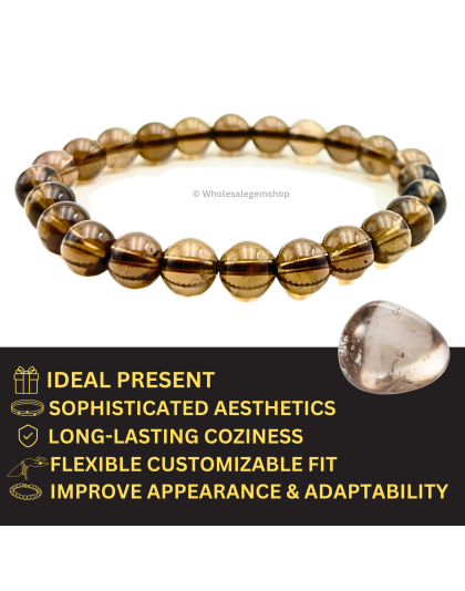 Smoky Quartz - 8mm beads, stretchable bracelet