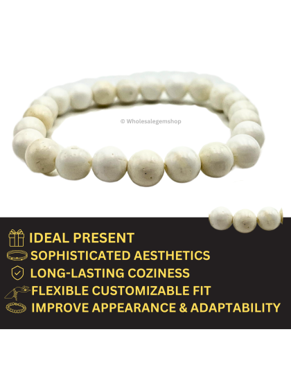 Scolecite- 8mm beads, stretchable bracelet
