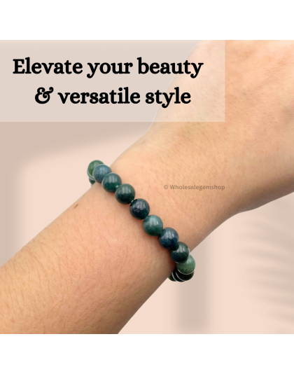 Moss Agate - 8mm beads,  Stretchable Bracelet