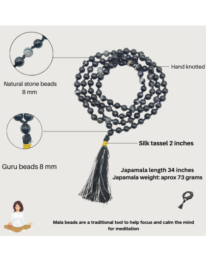 Black Bonded Agate Jap Mala