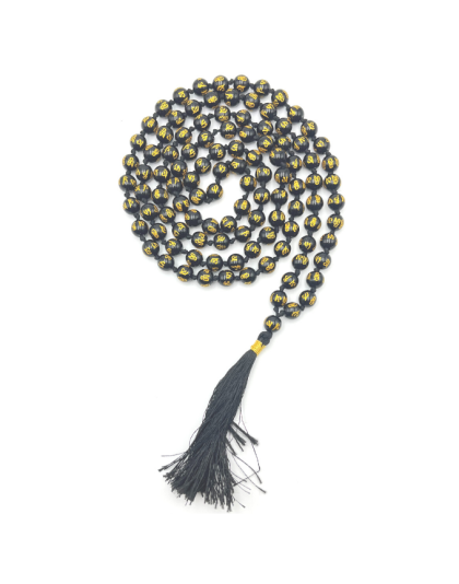 Black Agate Om Jap Mala