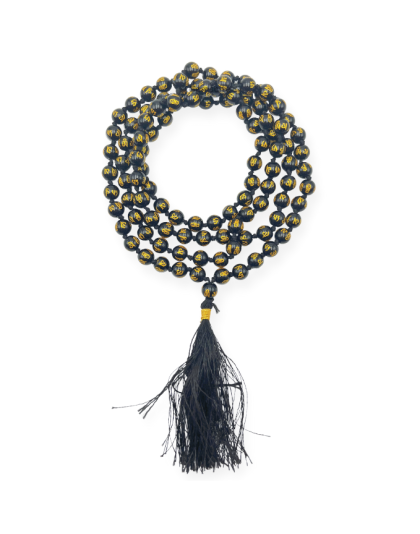 Black Agate Om Jap Mala