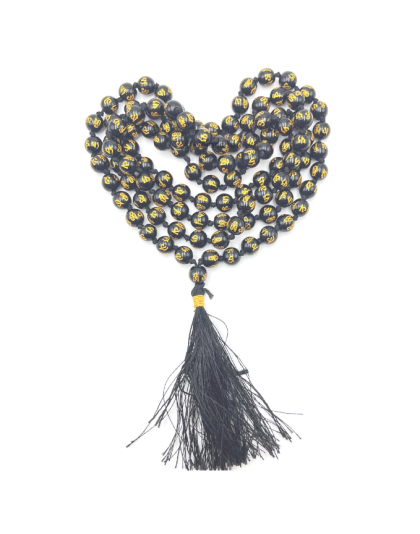 Black Agate Om Jap Mala