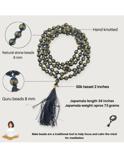 Black Agate Om Jap Mala