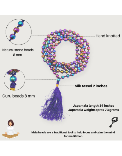 Blue Peacock Hematite Jap Mala