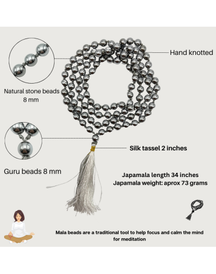 Silver Hematite Jap Mala