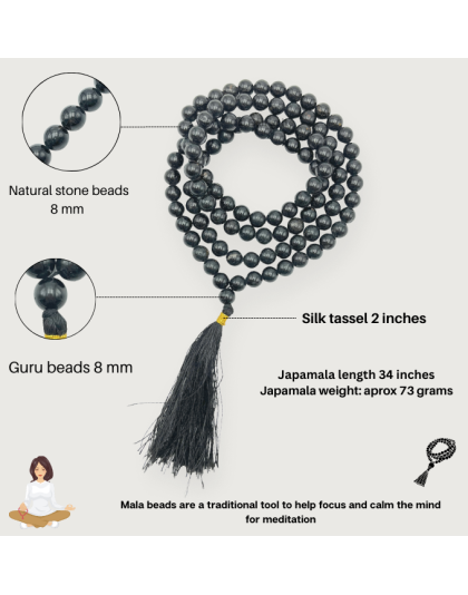 Black Agate Jap Mala (Hand Knotted)