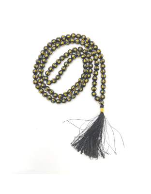Black Agate OM Jap Mala (Hand Knotted)