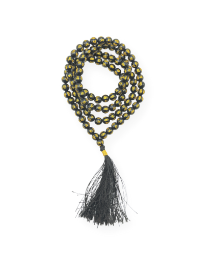 Black Agate OM Jap Mala (Hand Knotted)