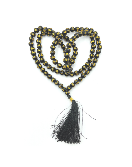 Black Agate OM Jap Mala (Hand Knotted)