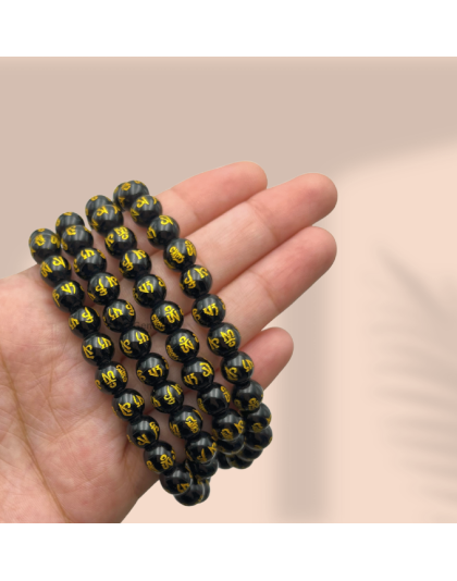 Black Agate OM Jap Mala (Hand Knotted)