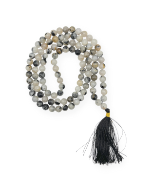 Black Rutilated Quartz Jap Mala (Hand Knotted)