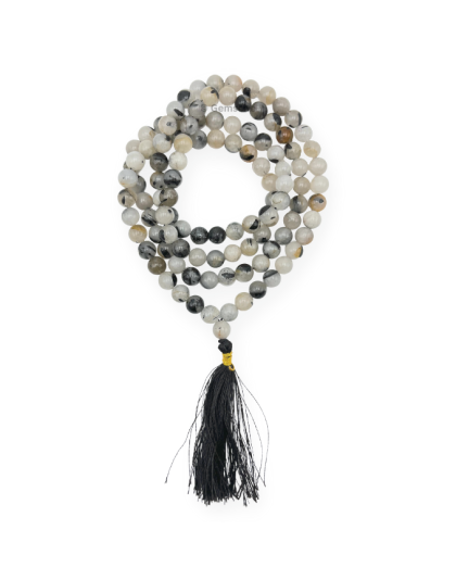 Black Rutilated Quartz Jap Mala (Hand Knotted)