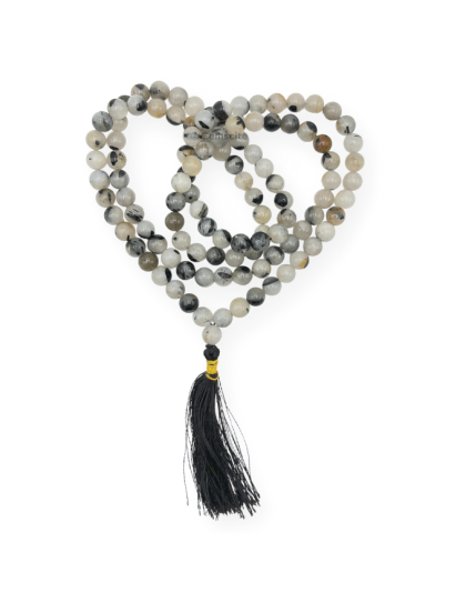 Black Rutilated Quartz Jap Mala (Hand Knotted)