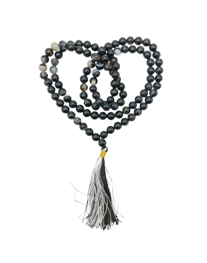 Black Banded Agate Jap Mala (Hand Knotted)