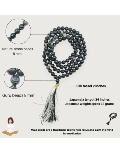 Black Banded Agate Jap Mala (Hand Knotted)