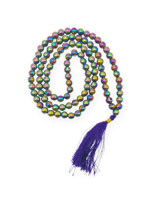 Blue Peacock Hematite Jap Mala (Hand Knotted)