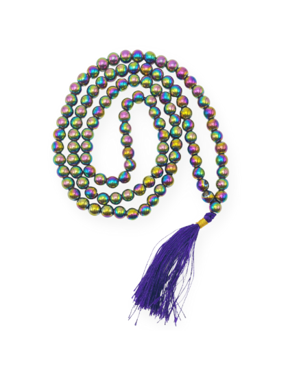 Blue Peacock Hematite Jap Mala (Hand Knotted)