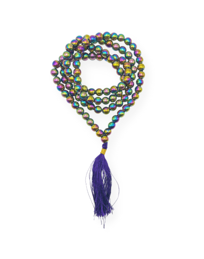 Blue Peacock Hematite Jap Mala (Hand Knotted)