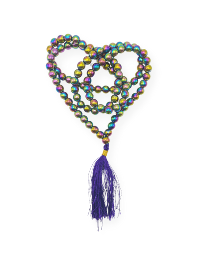 Blue Peacock Hematite Jap Mala (Hand Knotted)