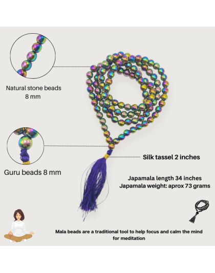 Blue Peacock Hematite Jap Mala (Hand Knotted)