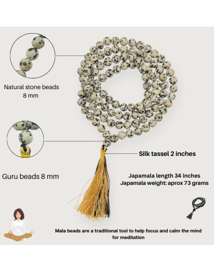 Dalmatian Jasper Jap Mala (Hand Knotted)