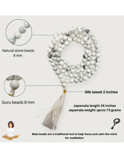 Howlite Jap Mala (Hand Knotted)