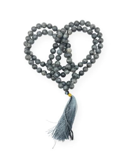 Larvikite Black Labradorite Jap Mala (Hand Knotted)
