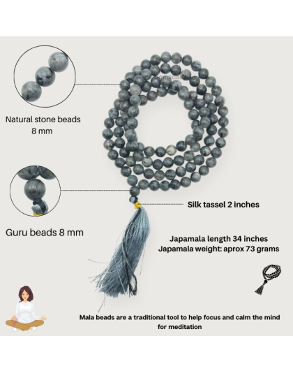 Larvikite Black Labradorite Jap Mala (Hand Knotted)
