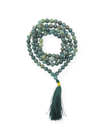 Moss Agate Jap Mala (Hand Knotted)