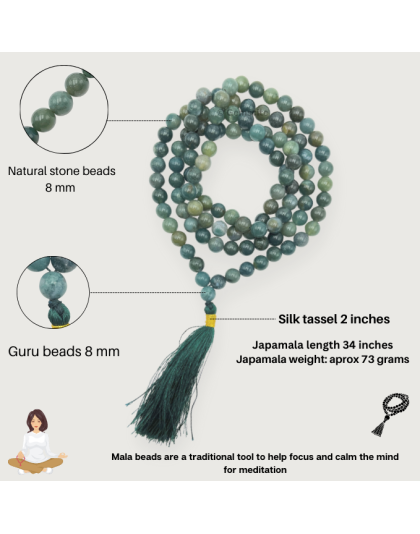 Moss Agate Jap Mala (Hand Knotted)