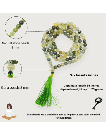 Prehnite Jap Mala (Hand Knotted)