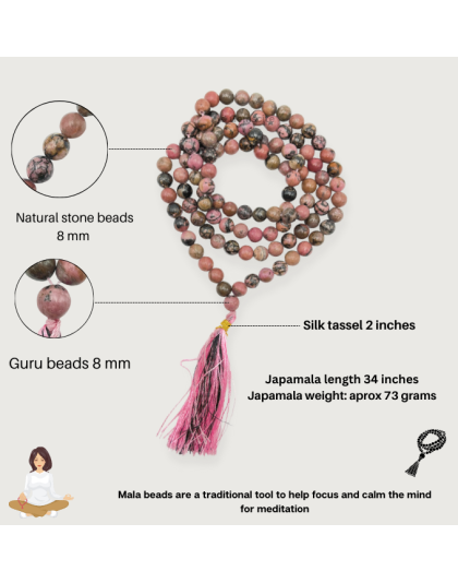 Rhodonite with Black Matrix Jap Mala (Hand Knotted)