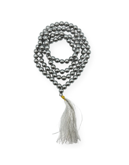 Silver Hematite Jap Mala (Hand Knotted)