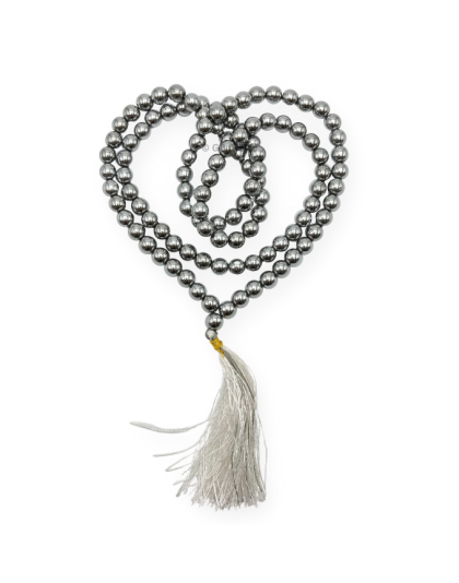 Silver Hematite Jap Mala (Hand Knotted)