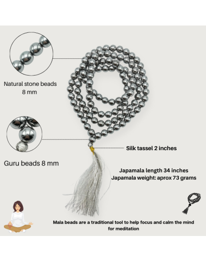 Silver Hematite Jap Mala (Hand Knotted)