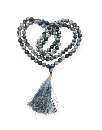Snowflake Obsidian Jap Mala (Hand Knotted)