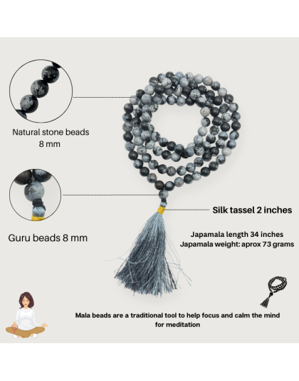 Snowflake Obsidian Jap Mala (Hand Knotted)