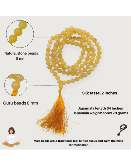 Yellow Calcite Jap Mala (Hand Knotted)