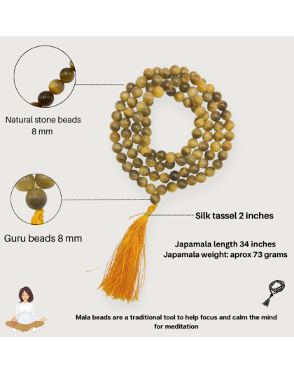 Yellow Cat's Eye Jap Mala (Hand Knotted)